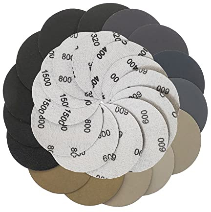 30pcs disques de ponçage ronds à eau sèche et humide de 3 pouces 75mm Grain 320/400/600/800/1000/1500 Disques de ponçage à crochet et boucle Violet pour ponçage et polissage pour meuleuse électrique