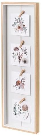 DAMDAM GO Marco Fotos Multiple Pared 4 Fotos con Pinzas – Portafotos Collage de Madera Natural Estilo Nórdico, Decoración para Salón, Dormitorio y Oficina