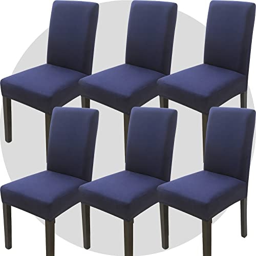 NDMMSO Dining Room Chair Covers Set of 6 Super Fit Stretch Removable Washable Dining Chair Protector Cover Seat Slipcover for Hotel, Dining Room, Ceremony, Banquet Wedding Party(Navy Blue)