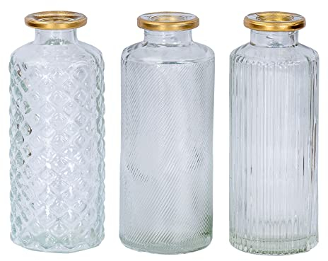 Set di 3 vasi in vetro bianco oro, altezza 13 cm, decorazione da tavolo per la primavera, decorazione floreale