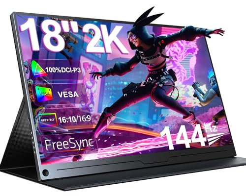 UPERFECT QLED 144Hz Portable Monitor 18 2K Gaming Monitor QHD 2560x1600 Screen |100% DCI-P3| Freesync| HDR| Matte Display with HDMI/Type-C, Travel Extra Screen for PC/Laptop/PS/Phone