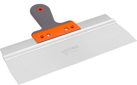 Mivos Profi Flächenspachtel Breitspachtel aus Rostfreiem Edelstahl 350 x 90 mm - Fassadenspachtel mit 90mm Klingenlänge - Glättspachtel 350 mm mit Softgriff - Made in EU
