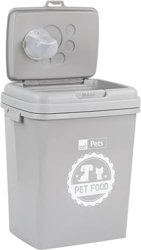 Greenfields 40L/15KG - Pet Food Storage Airtight Storage Container with Flip Top Locking System - Integrated Scoop Food Dispenser Bin, Birds, Pets, Cat, Dog, Fish, Pellet (Grey)