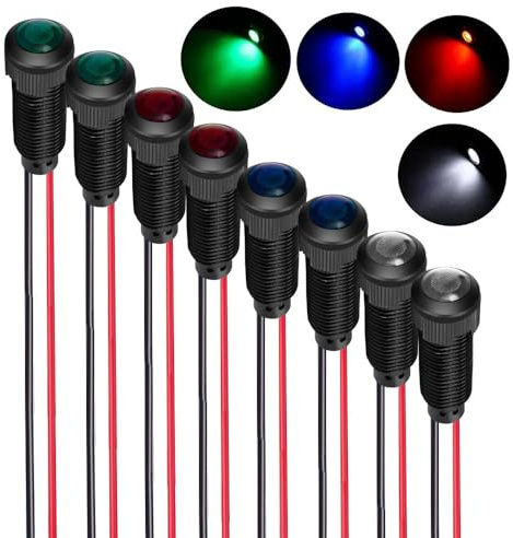 Gebildet 8pcs Red/Blue/Green/White LED Indicator Pilot Light AC/DC 12-24V Mounting Hole Size 8mm(Flame Retardant Plastic Shell)