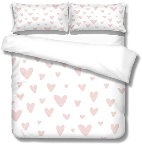 Set Di Biancheria Da Letto 3 Pezzi Motivo Stampati In Stampa Di Cuori Rosa 3D 135X200Cm, Set Copripiumino Singolo Bambini In Microfibra Con Chiusura A Cerniera E 2 Federe 50X80Cm