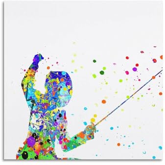 LYER Aquarell Fechten Spieler Poster Wandkunst Druck Retro Ästhetische Raumdekoration Malerei Leinwand Home und Büro Dekorationen 24x24inch(60x60cm) Unrahmen-Stil