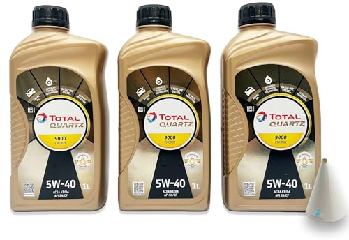 3 L Total Quartz 9000 Energy 5W-40 I passend für | VW 502.00/505.00 | MB 229.5 | Porsche A40 | 3 Liter | Motoröl | Motorenöl | mit Trichter | weitere Empfehlungen siehe Artikelbeschreibung