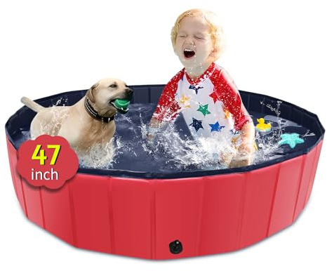CACSPS Faltbarer Hundepool, 120 x 30,5 cm, Kinderpool mit Hartplastik, rutschfeste Hundebadewanne für den Außenbereich, Hinterhof, zusammenklappbarer Hundepool für Kinder, Hunde, Haustiere (rot)