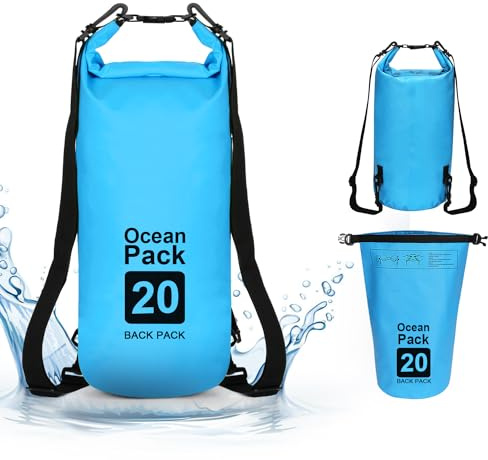 supregear Dry Bag, 20L Wasserabweisender Aufbewahrungsbeutel, Vielseitiger Rucksack mit Doppel-Schultergurt für Bootfahren, Wandern, Kajakfahren, Angeln, Camping und Andere Outdoor-Bleu
