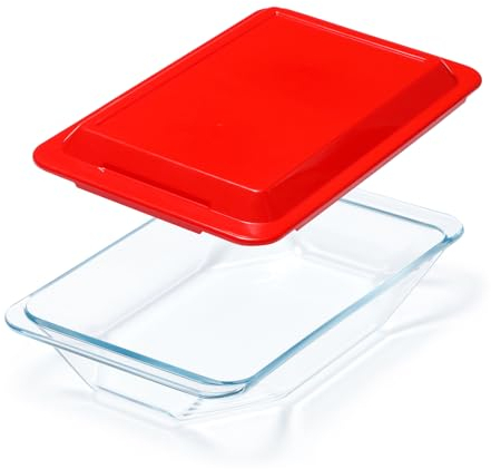 NUTRIUPS 2,5L Bandeja Horno Cristal con Tapa de Plástico, 29x19,8x5,5cm Fuente Horno Cristal, Forma de Diamante, Rectangular, Transparente