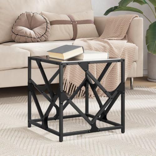 Baziroo Couchtisch mit Glasplatte 40x40x41 cm Beistelltisch Telefontisch Wohnzimmertisch Wartebereich Tisch Satztisch Sofatisch Holzwerkstoffe und Stahl und Glas Schwarzes Glas