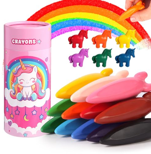 JYPS Wachsmalstifte ab 1-3 jahr Kleinkinder, 18 Farben Ungiftig Sicher Buntstifte Set, 12 Rocket und 8 Einhorn Malstifte mit Stiftehalter, Abwaschbare Malen Malkunst Einhorn Geschenke für 3-7 Mädche