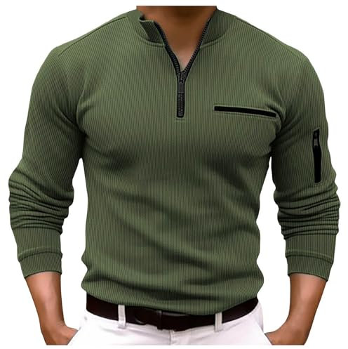 Poloshirts für Herren Zipper Revers Langarm Tasche Polohemd Einfarbig Regular Fit Polo Shirt mit Brusttasche Golf Tennis Lässige Hemd Winter Reißverschluss Businesshemd Arbeits Tops Outdoor