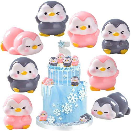 YGCHEN Figurine Pingouin Décoration de Gâteau Mini Figurines de Noël Ornements Anniversaire Pingouins Noël Deco Miniature Animaux Jouets DIY Décoration de Jardin 8 Pièces