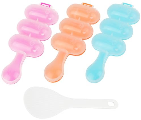 Molain Lot de 3 moules à boules de riz avec 3 mini cuillères à riz, shaker à boules de riz, moule à déjeuner en forme de boule, outils de cuisine pour bricolage, sushis, secousses et décorations