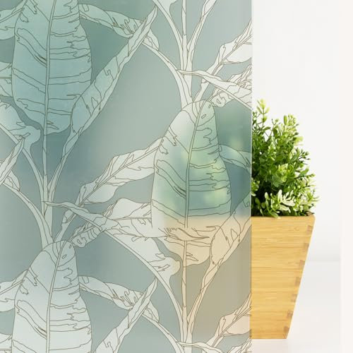 Milchglasfolie Blaue Tropische Blätter Fensterfolie Selbstklebend Milchglasfolie Fenster Bad Fenster Sichtschutzfolie Fensterfolie Blickdicht Folie für Fenster Folie Fenster Sichtschutz 40x120cm/4 Pcs