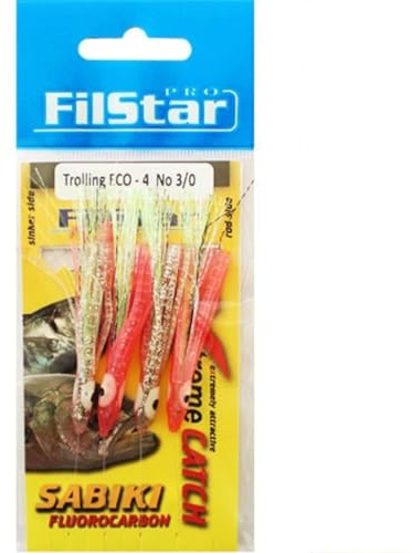 PRO FILSTAR Sabiki Octopus Rig mit 4 Angelhaken N3/0 - Fluorocarbon Vorfach Dia 0,50mm - Hering Köder - Meeresangeln Makrelenvorfach & Heringsvorfach - Heringsangeln - Makrele & Blue Fish Angelköder