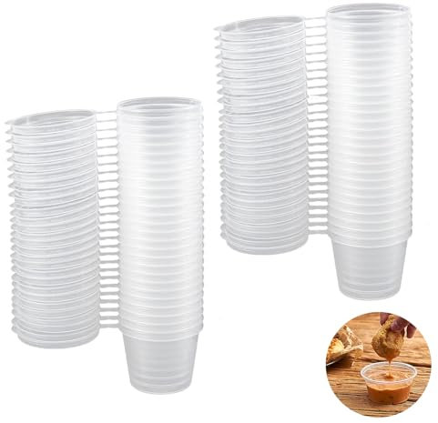 100 Stück Deli Container, Plastikbecher Mit Deckel, Kleine Dosen Mit Deckel Plastik, Mini Dosen Mit Deckel, 1oz Frischhaltedosen Auslaufsicher, Für Soßen, Dips, Gewürze, Ketchup Salate (25ml)