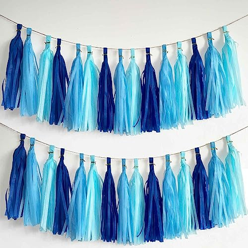 We Moment Zone 15 Stück Blau Quaste Girlande，Seidenpapier Tassel Girlande für Baby Dusche Deko,Geburtstag,Hochzeit Party Dekoration