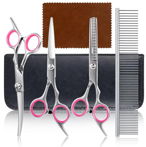 Set di Forbici per Toelettatura dei Cani, Professionale Pet Grooming per Animali Domestici per Cani Gatto, con Forbici da Taglio da 6 Pollici, Cesoie per Diradamento, Forbici Curve