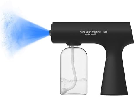 Handheld Rechargeable ULV Nano Mist Mister with Blue Light Electrostatic Technology, Portable Barbershop Humidifier for Hair Salons, Home, Office & Car Wireless Atomizer for Air Refresh (KSSPro Black)
