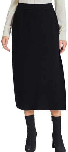 VETLURY Women's Black Knit Skirt - 100% Machine Washable Merino Wool High Waist Sweater Midi Skirt with Slit for Winter Warm (Small, Black)