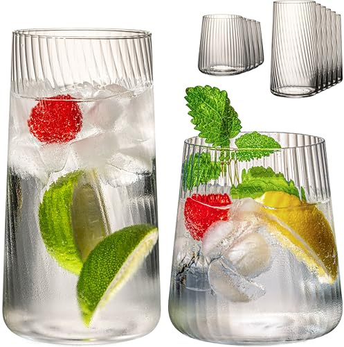 IMPERIAL glass geriffelte Trinkgläser Set 550ml & 450ml – 12-teilig aus Crystalline Glas – geriffelte Wassergläser & Saftgläser London Spülmaschinenfest konische Form