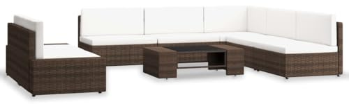 QJBSAVVA 7-TLG. Garten-Lounge-Set Poly Rattan Braun 58,5 x 65,5 x 52 cm wetterfest mit Glas-Tisch, platzsparende Balkonmöbel, Gartenmöbel-Set für kleine Balkone & Terrassen