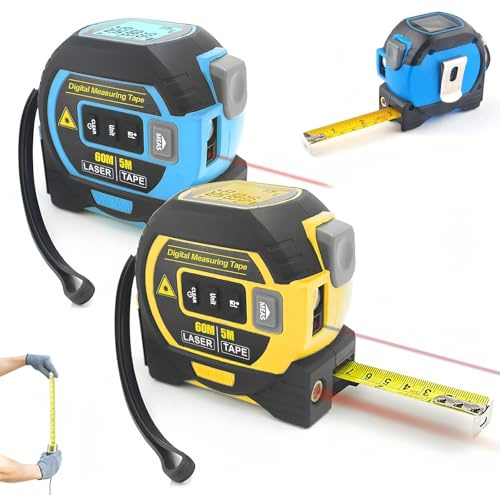2026 New the Almighty Ruler, Multifunctional Almighty Ruler 3 in 1 Infrared Laser Tape, Digital Tape Measure for Measuring Distance, Area, Volume & Pythagorean Theorem(Yellow+Blue,60M)