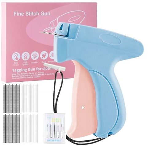 SINZONeu® Pistola de Coser Manual Mini - Máquina de Coser Portátil con 5 Agujas + 1000 Clips, Reparación Rápida para Ropa y Cortinas, Kit de Costura de Viaje para Reparaciones de Textiles (Polvo Azul)