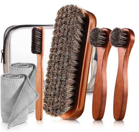 Mcnhbdgg Kit de 7 Cepillos de Crin para Lustrar Zapatos, Aplicadores de Abrillantador, Cepillos para Limpiar Zapatos de, Cuidado de Botas y Cepillos Limpiadores.