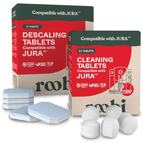 Roobi Jura Compatible Cleaning & Descaling Kit. Specially Formulated to Clean & Descale your Jura Espresso Machine. 100% Vegan, Carbon Neutral.