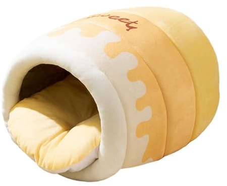 Zanthicia Nid Douillet pour Chat d'intérieur en Forme de Pot de Miel, offrant Confort et sécurité à Vos compagnons à Quatre Pattes. Ce nid Moelleux est idéal pour Faire la Sieste et Dormir, Jaune, M