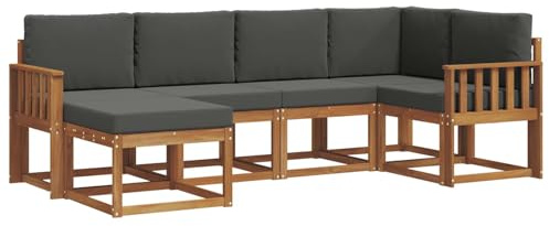 vidaXL Outdoor-Sofagarnitur mit Kissen 6 pcs Natur und Anthrazit, Outdoor-Sofa-Set, Moderne Terrassenlounge, langlebige Gartenmöbel, modular, Terrassensitzmöbel