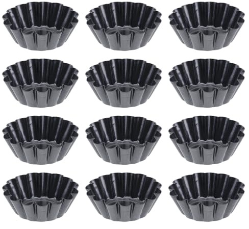 HEALLILY Moldes para Tartaletas Mini Antiadherentes y Reutilizables 12 de Acero al Carbono Negro Ideales para Fiestas y Repostería DIY