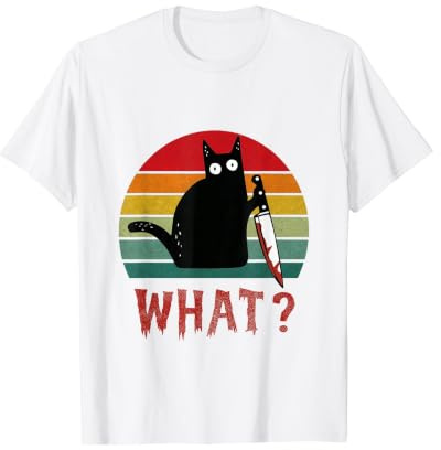Chat Noir Vintage What? Chat meurtrier avec Couteau T-Shirt Graphique avec Valeur