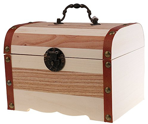 Willcomes Wooden Money Storage Box Treasure Chest Piggy Bank Handmade Jewelry Organizer with Lock and Two Keys