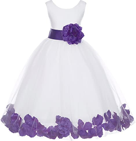 ekidsbridal White Floral Rose Petals Flower Girl Dress Birthday Girl Dress Junior Flower Girl Dresses 302s 4