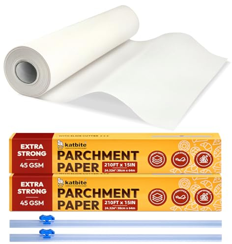 Katbite Pergamentpapierrolle zum Backen, 2 Stück, 38,1 cm x 64 m, robustes Kochpapier zum Backen von Brot, Keksen, antihaftbeschichtet für Ofen, Luftfritteuse, Dampfgarer, Hitzepresse mit 2