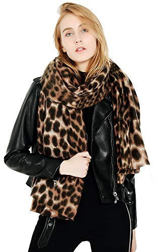 Superora Damen Schal Leoparden Winter Schultertuch Deckenschal übergroßer Kuscheliger Oversized Poncho lang mit Fransen