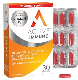 Active Immune Supplement, Vitamin D, C & Zinc, 30 Capsules | Daily Multivitamin to Support Immune System, High Strength Vitamin D, C & Zinc (1 Month Supply), Vegan