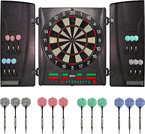 BEST SPORTING Dartscheibe elektronisch Wembley Brent I elektronische Dartscheibe mit LED-Anzeigen I E-Dartscheibe mit 12 Dartpfeilen & Ersatzspitzen I Dartboard Kabinett offizielle Turniermaße