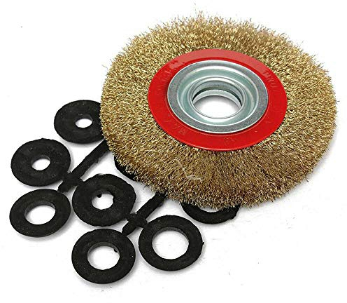 Brosse Circulaire en Acier Diamètre 200mm , Brosse Métallique Ronde Plate avec 10 Anneaux adaptateurs trou 13mm 16mm 22mm 25mm pour touret à meuler, Meuleuse d'établi, Poncer/Nettoyer/Meuler/Décaper