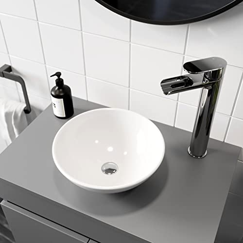 Affine® Countertop Basin for Bathroom and Cloakroom Hand Wash Basins Sink Modern White Gloss Round, 280 x 280mm