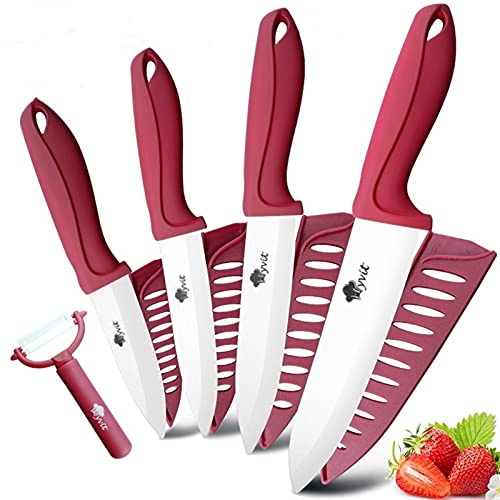 Couteau de cuisine Couteau céramique 3 4 5 + 6 pouces Cuisine Pain dentelé Ensemble de pain 3pcs / 4pcs Chef Slicer Slicer Pepeer Légumes Zirconia Blade (Color : D-Red 3456 inch set)