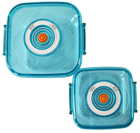 SuperGift.com Round Shaped Vacuum Food Storage Containers with Pump, BPA Free, Dishwasher and Freezer Safe, Assorted Sizes, Transparent with Phone Socket Holder ((1L+2L) Blue)