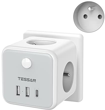 TESSAN 6-en-1 Multiprise Murale avec USB-C, Prise Multiple Française