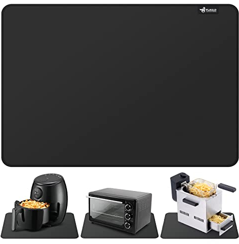 FLASLD Heat Resistant Mat for Air Fryer Site on, Fireproof Silicone Mats for Kitchen Counter, Countertop Protector, No-slip and Waterproof (12X18, Black)