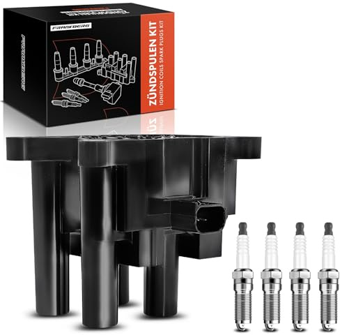 Frankberg 1x Zündspule + 4x Zündkerze 4M5G12029ZA | Kompatibel mit C-Max II DXA/CB7 DXA/CEU, Focus III Turnier, S40 II 544, C-Max DM2, Fiesta V JD JH, Mondeo IV Stufenheck BA7