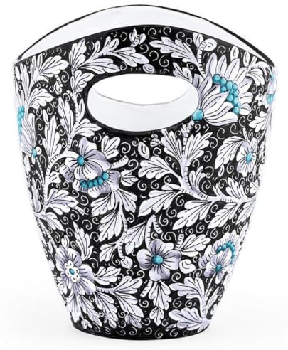 Casa Padrino Luxus Keramik Eiseimer Schwarz/Mehrfarbig Ø 27 x H. 25 cm - Handgefertigter & handbemalter Eiskübel - Weinkühler - Sektkühler - Champagnerkühler - Luxus Qualität - Made in Italy